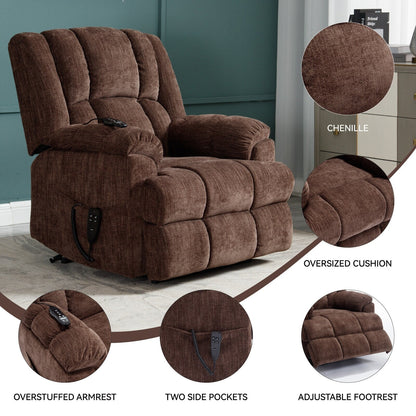 Dual Motor Power Lift Chenille Recliner with Massage and Heat, Lazy Boy Living Room Recliner w/Power-Remote, Infinite Position