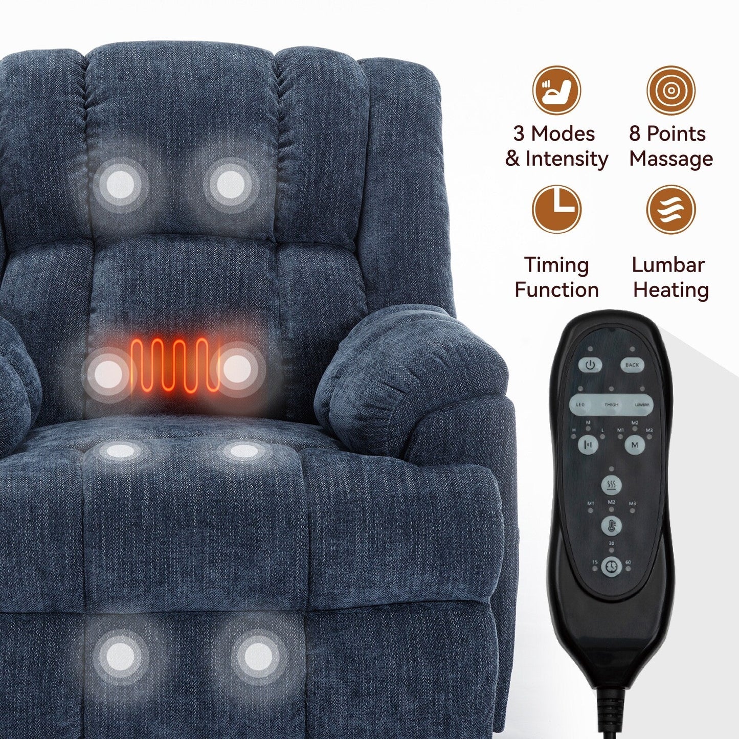 Dual Motor Power Lift Chenille Recliner with Massage and Heat, Lazy Boy Living Room Recliner w/Power-Remote, Infinite Position