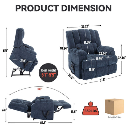 Dual Motor Power Lift Chenille Recliner with Massage and Heat, Lazy Boy Living Room Recliner w/Power-Remote, Infinite Position