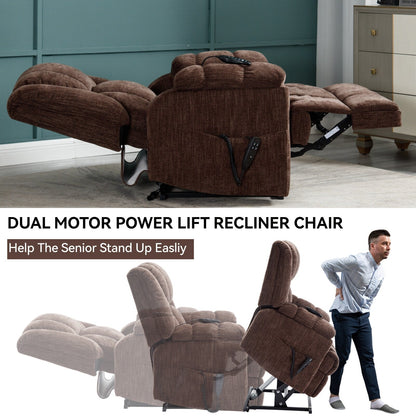 Dual Motor Power Lift Chenille Recliner with Massage and Heat, Lazy Boy Living Room Recliner w/Power-Remote, Infinite Position