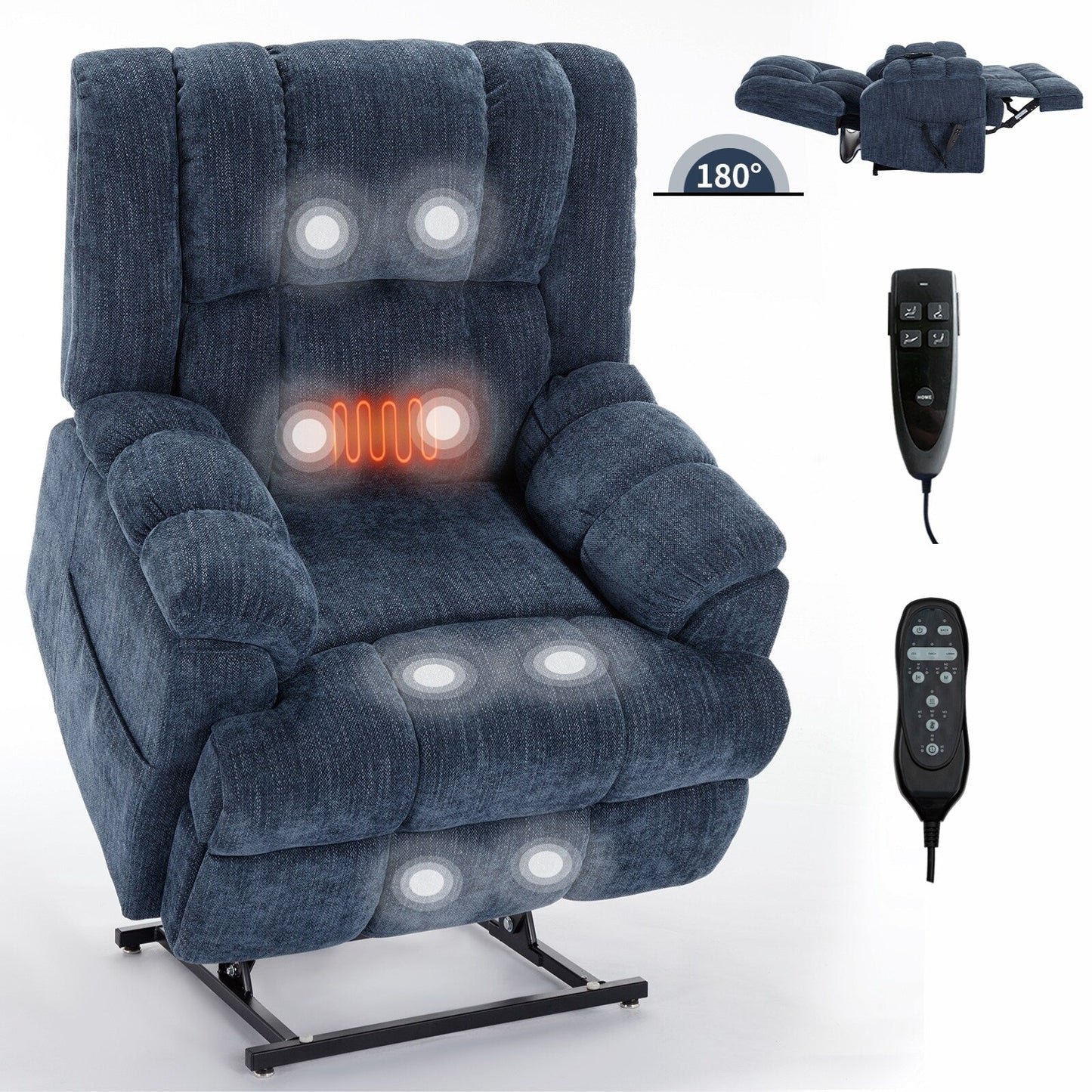 Dual Motor Power Lift Chenille Recliner with Massage and Heat, Lazy Boy Living Room Recliner w/Power-Remote, Infinite Position