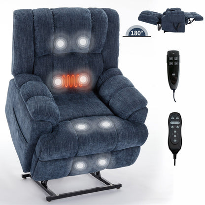 Dual Motor Power Lift Chenille Recliner with Massage and Heat, Lazy Boy Living Room Recliner w/Power-Remote, Infinite Position