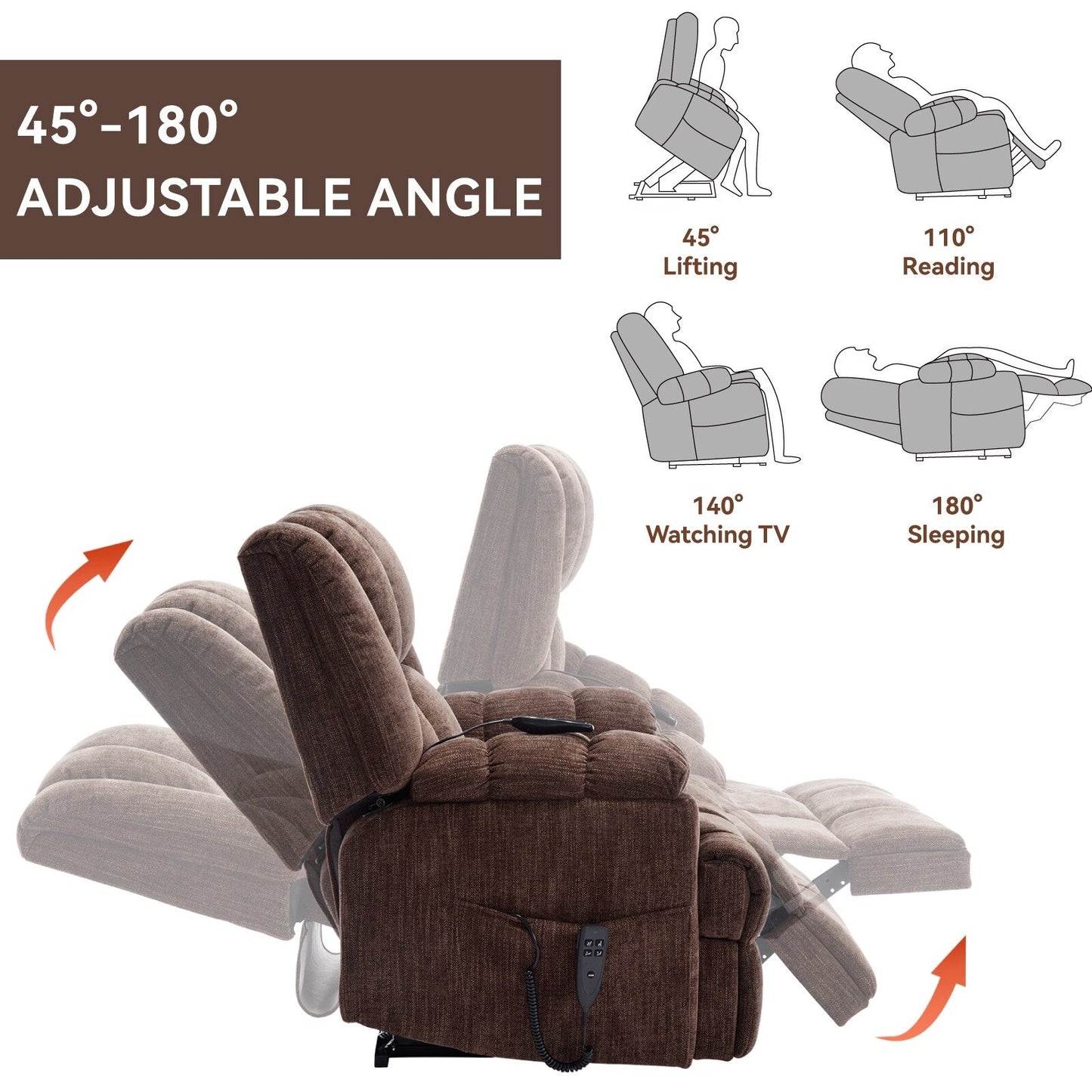 Dual Motor Power Lift Chenille Recliner with Massage and Heat, Lazy Boy Living Room Recliner w/Power-Remote, Infinite Position