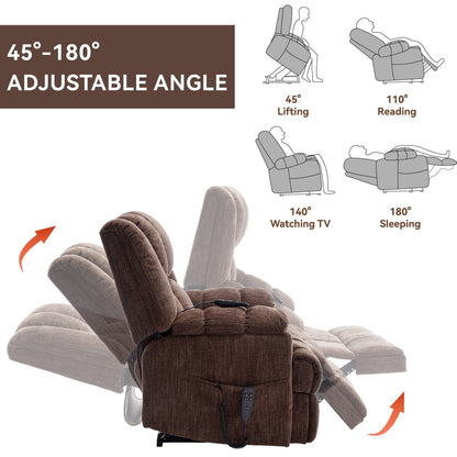Dual Motor Power Lift Chenille Recliner with Massage and Heat, Lazy Boy Living Room Recliner w/Power-Remote, Infinite Position