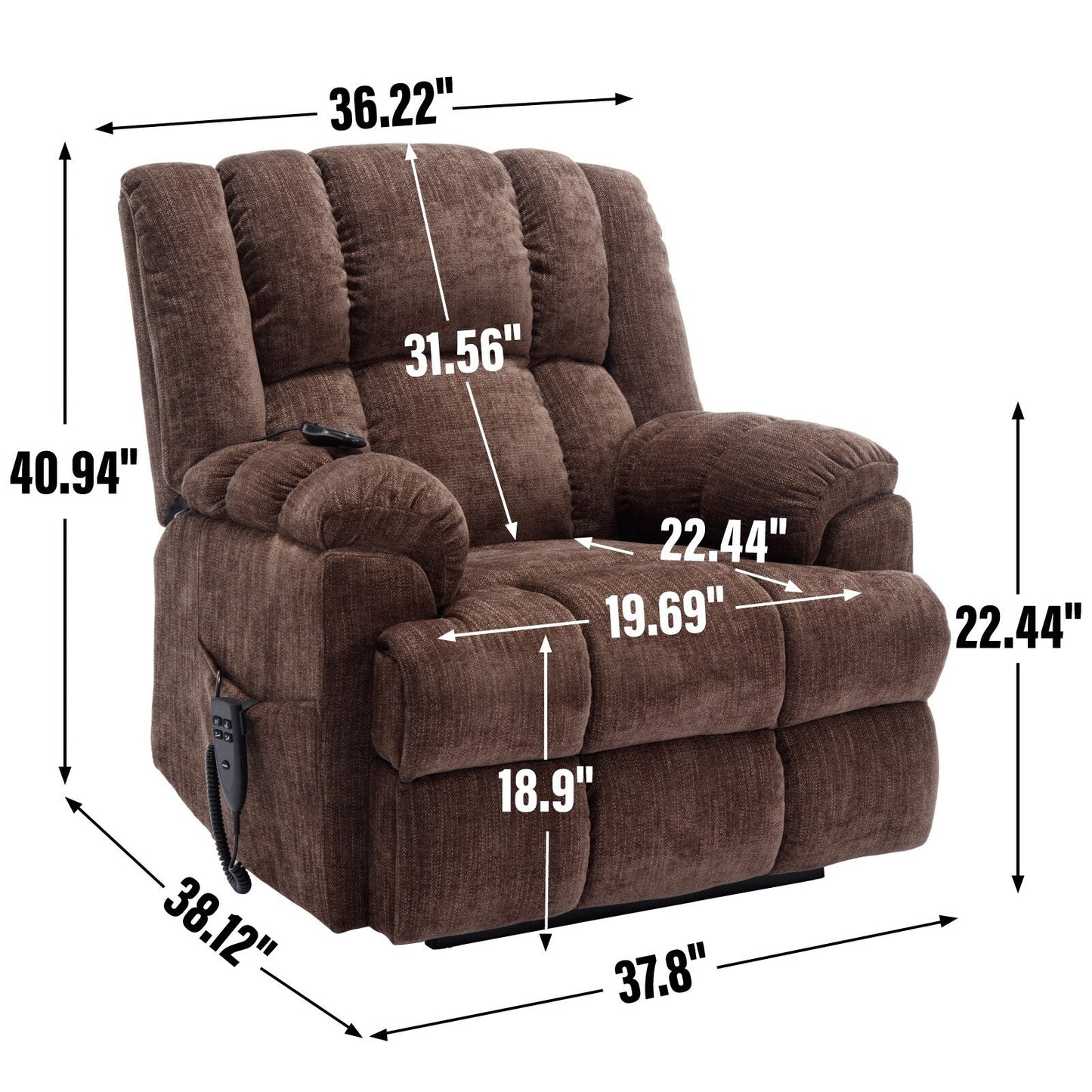 Dual Motor Power Lift Chenille Recliner with Massage and Heat, Lazy Boy Living Room Recliner w/Power-Remote, Infinite Position