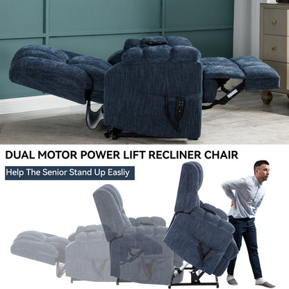 Dual Motor Power Lift Chenille Recliner with Massage and Heat, Lazy Boy Living Room Recliner w/Power-Remote, Infinite Position