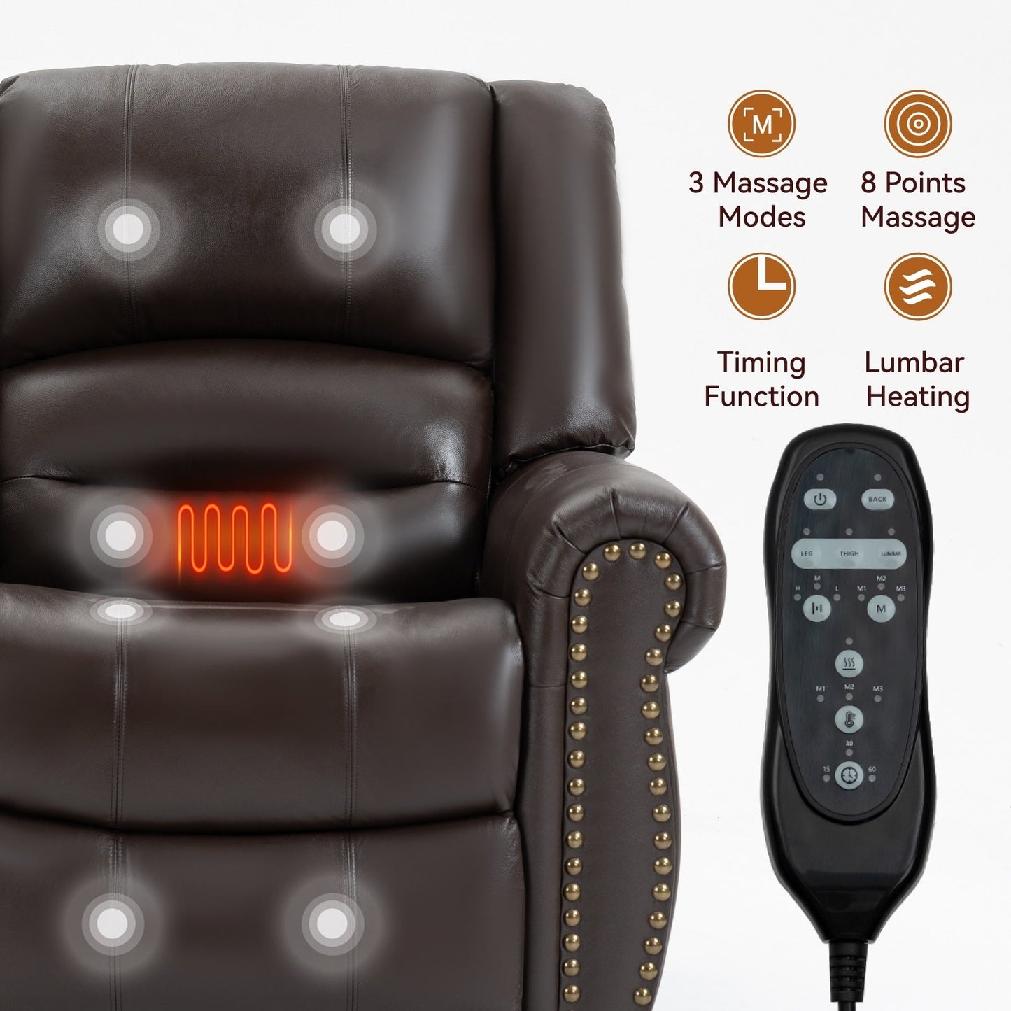 Dual Motor Power Lift Genuine Leather Recliner Chair with Heat Massage and USB Ports