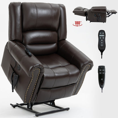 Dual Motor Power Lift Genuine Leather Recliner Chair with Heat Massage and USB Ports
