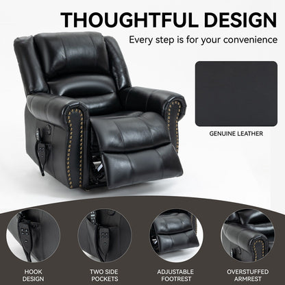 Dual Motor Power Lift Genuine Leather Recliner Chair with Heat Massage and USB Ports