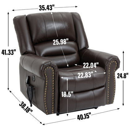 Dual Motor Power Lift Genuine Leather Recliner Chair with Heat Massage and USB Ports