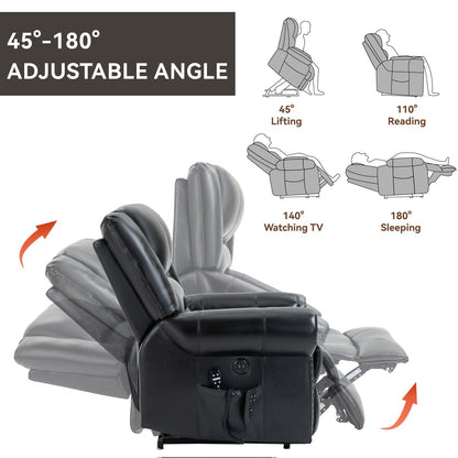 Dual Motor Power Lift Genuine Leather Recliner Chair with Heat Massage and USB Ports