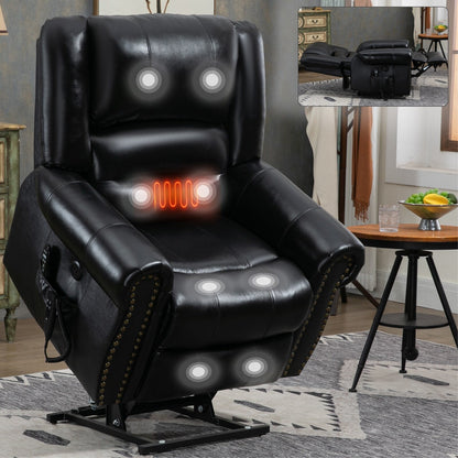 Dual Motor Power Lift Genuine Leather Recliner Chair with Heat Massage and USB Ports