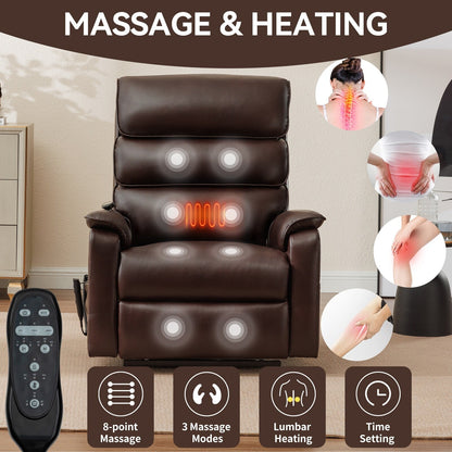 Dual Motor Power Lift Recliner Chair with Massage and Heat - Cat-Proof Leather, Electric Recline, Remote Control