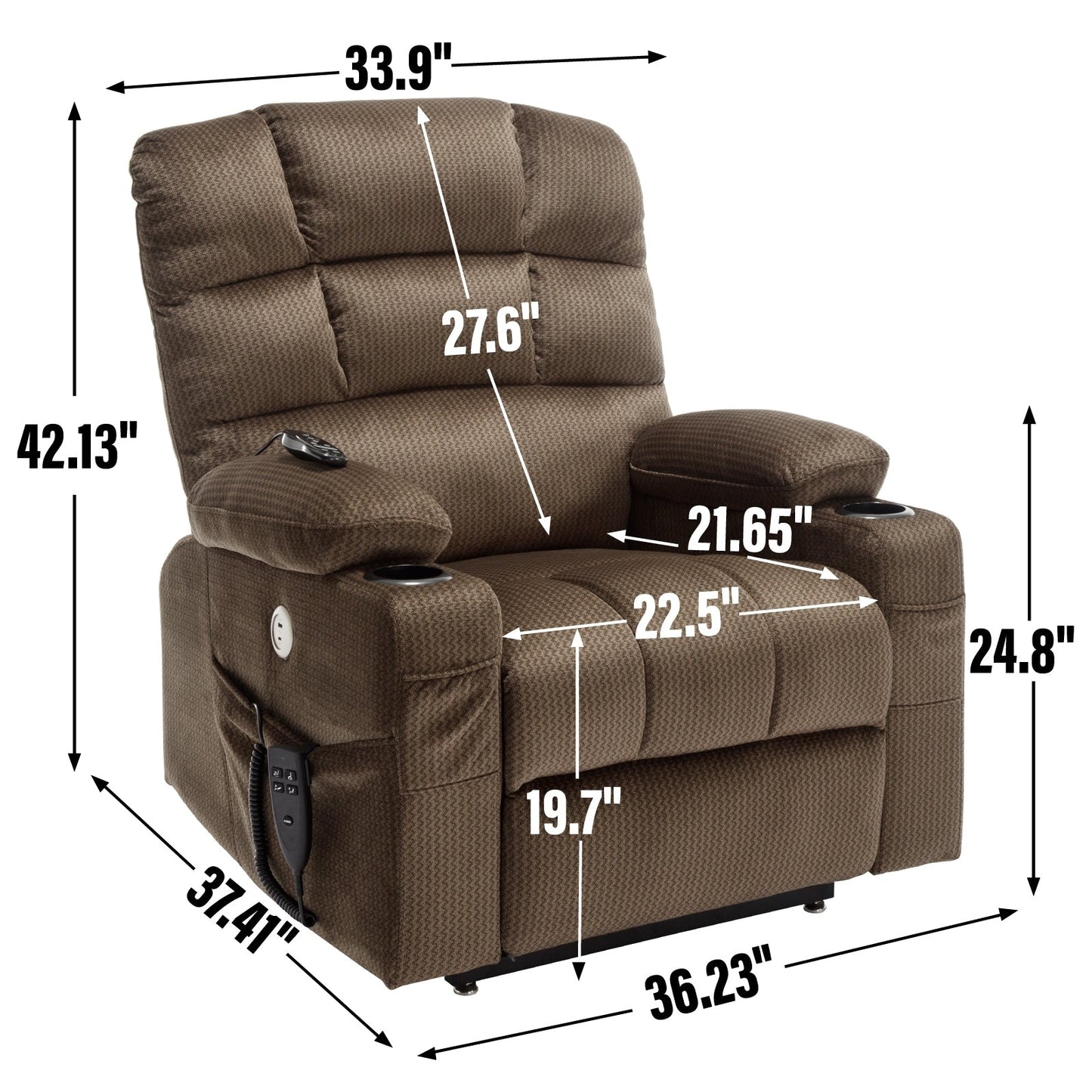 Dual Motor Power Lift Recliner Chair with Massage, Lumbar Heating, 8-Point Vibration, and Dual Cup Holders