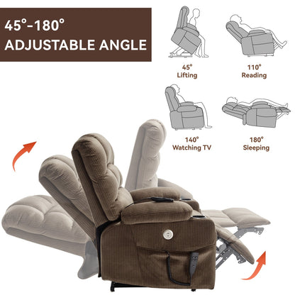 Dual Motor Power Lift Recliner Chair with Massage, Lumbar Heating, 8-Point Vibration, and Dual Cup Holders