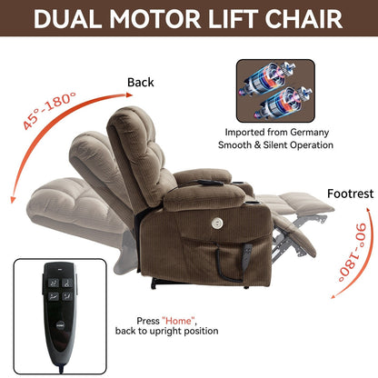 Dual Motor Power Lift Recliner Chair with Massage, Lumbar Heating, 8-Point Vibration, and Dual Cup Holders