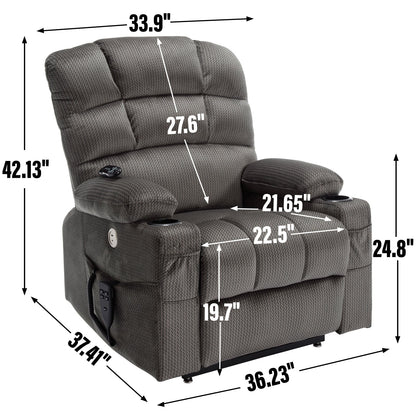 Dual Motor Power Lift Recliner Chair with Massage, Lumbar Heating, 8-Point Vibration, and Dual Cup Holders
