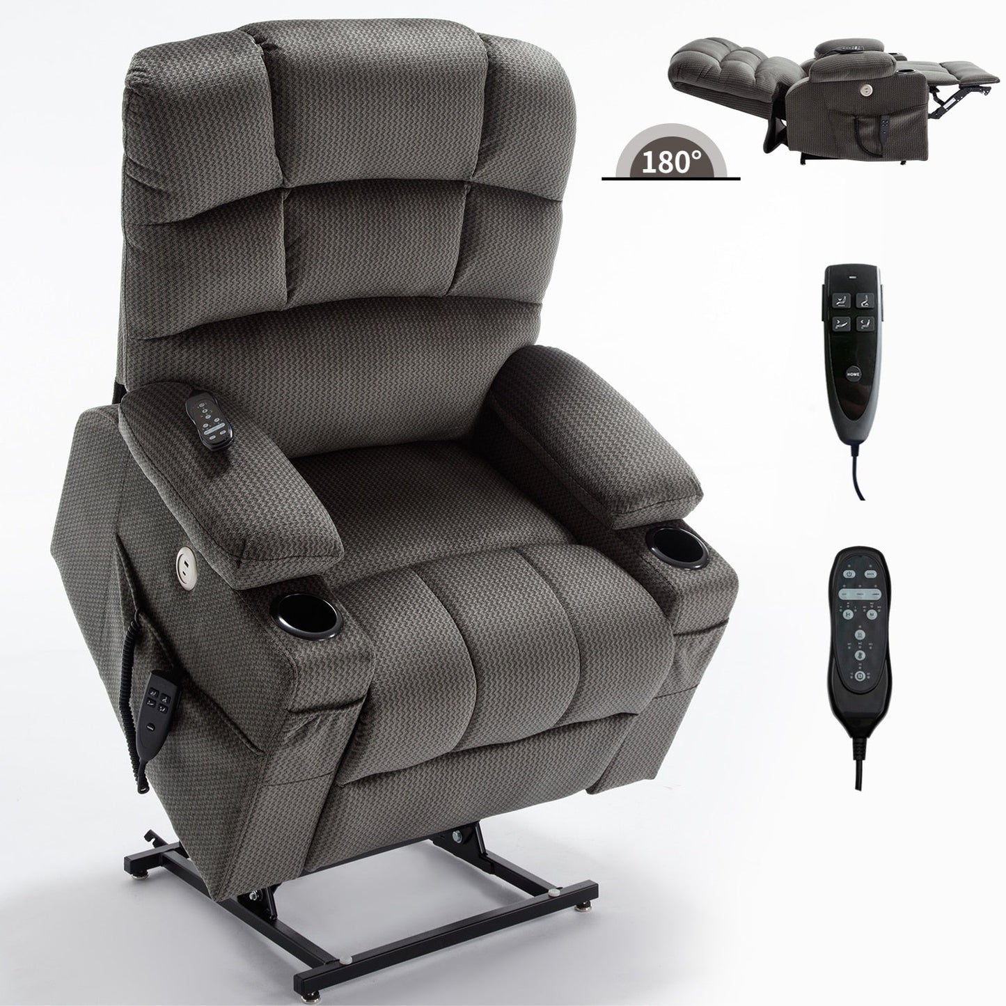 Dual Motor Power Lift Recliner Chair with Massage, Lumbar Heating, 8-Point Vibration, and Dual Cup Holders