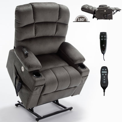 Dual Motor Power Lift Recliner Chair with Massage, Lumbar Heating, 8-Point Vibration, and Dual Cup Holders