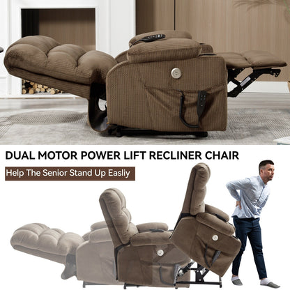 Dual Motor Power Lift Recliner Chair with Massage, Lumbar Heating, 8-Point Vibration, and Dual Cup Holders