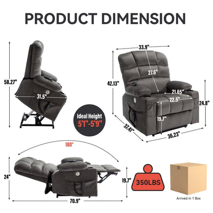 Dual Motor Power Lift Recliner Chair with Massage, Lumbar Heating, 8-Point Vibration, and Dual Cup Holders