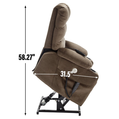 Dual Motor Power Lift Recliner Chair with Massage, Lumbar Heating, 8-Point Vibration, and Dual Cup Holders