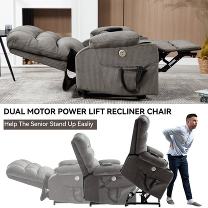 Dual Motor Power Lift Recliner Chair with Massage, Lumbar Heating, 8-Point Vibration, and Dual Cup Holders