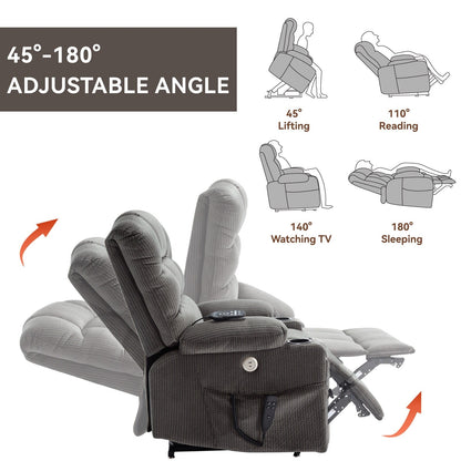 Dual Motor Power Lift Recliner Chair with Massage, Lumbar Heating, 8-Point Vibration, and Dual Cup Holders
