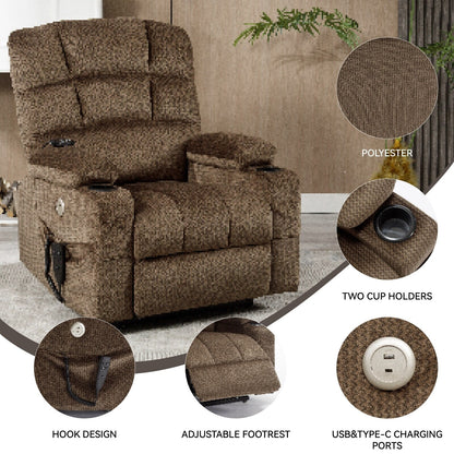 Dual Motor Power Lift Recliner Chair with Massage, Lumbar Heating, 8-Point Vibration, and Dual Cup Holders