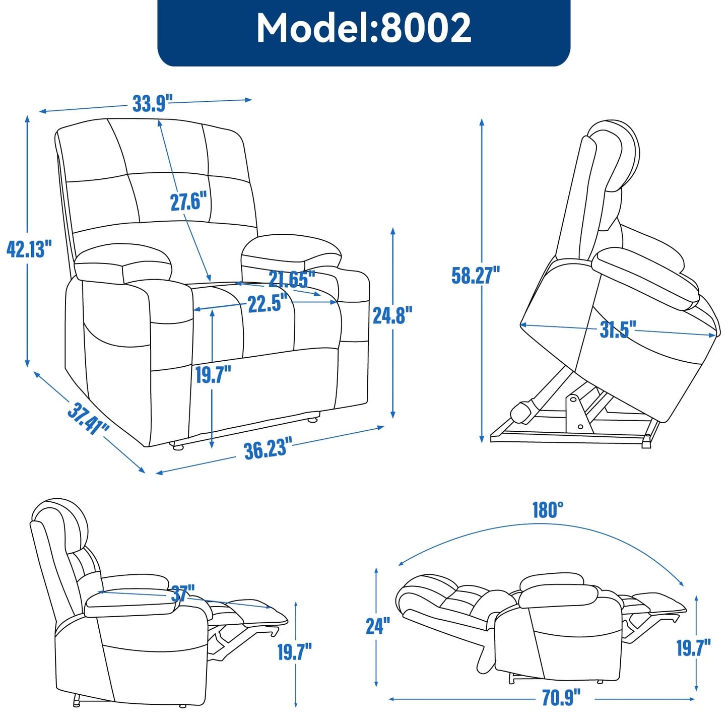 Dual Motor Power Lift Recliner Chair with Massage, Lumbar Heating, 8-Point Vibration, and Dual Cup Holders