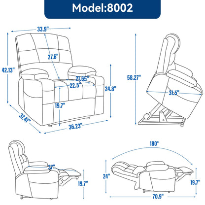 Dual Motor Power Lift Recliner Chair with Massage, Lumbar Heating, 8-Point Vibration, and Dual Cup Holders