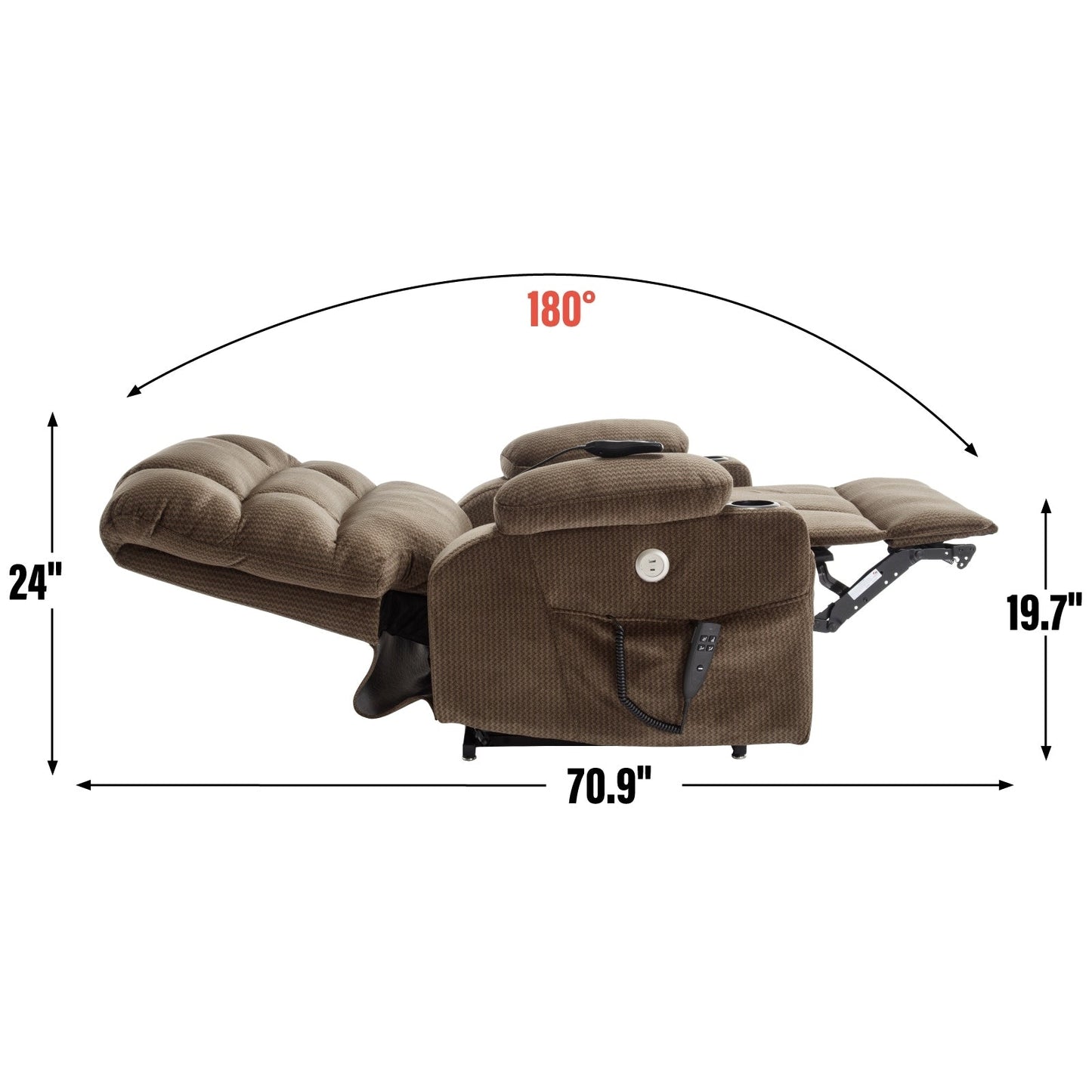 Dual Motor Power Lift Recliner Chair with Massage, Lumbar Heating, 8-Point Vibration, and Dual Cup Holders