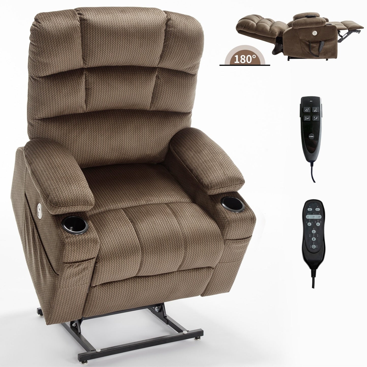 Dual Motor Power Lift Recliner Chair with Massage, Lumbar Heating, 8-Point Vibration, and Dual Cup Holders