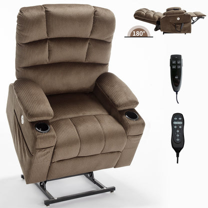 Dual Motor Power Lift Recliner Chair with Massage, Lumbar Heating, 8-Point Vibration, and Dual Cup Holders