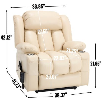 Dual Motor Power Lift Recliner Chair, with 8-Point Massage & Lumbar Heating, Stainless Steel Cup Holders