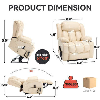 Dual Motor Power Lift Recliner Chair, with 8-Point Massage & Lumbar Heating, Stainless Steel Cup Holders
