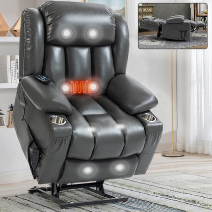 Dual Motor Power Lift Recliner Chair, with 8-Point Massage & Lumbar Heating, Stainless Steel Cup Holders