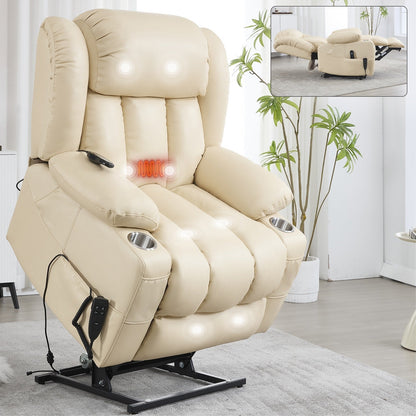 Dual Motor Power Lift Recliner Chair, with 8-Point Massage & Lumbar Heating, Stainless Steel Cup Holders