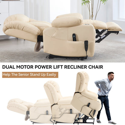 Dual Motor Power Lift Recliner Chair, with 8-Point Massage & Lumbar Heating, Stainless Steel Cup Holders