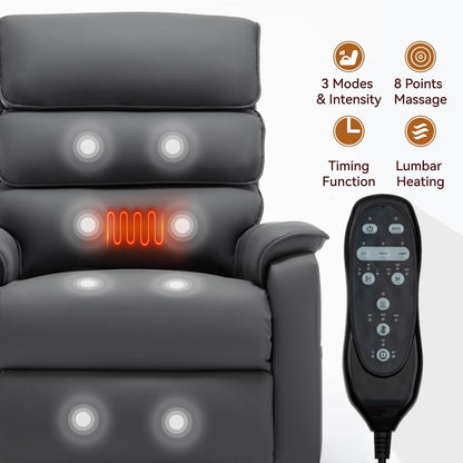 Dual Motor Power Lift Recliner Chair, with Heat & Massage, 350lbs Capacity, Infinite Position, Power-Remote, Side Pockets