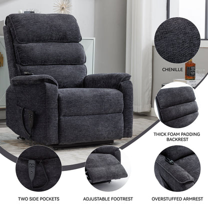 Dual Motor Power Lift Recliner Chair, with Heat & Massage, 350lbs Capacity, Infinite Position, Power-Remote, Side Pockets