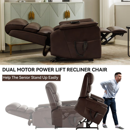 Dual Motor Power Lift Recliner Chair, with Heat & Massage, 350lbs Capacity, Infinite Position, Power-Remote, Side Pockets