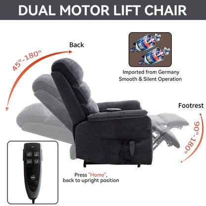 Dual Motor Power Lift Recliner Chair, with Heat & Massage, 350lbs Capacity, Infinite Position, Power-Remote, Side Pockets