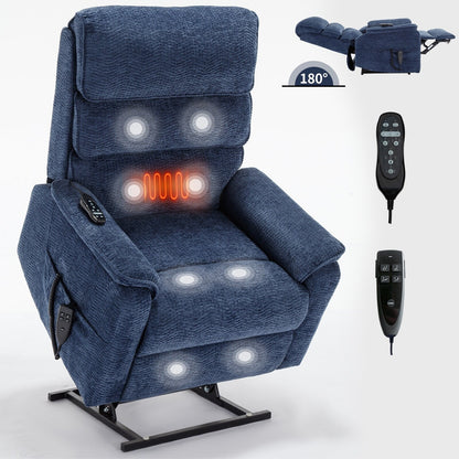 Dual Motor Power Lift Recliner Chair, with Heat & Massage, 350lbs Capacity, Infinite Position, Power-Remote, Side Pockets