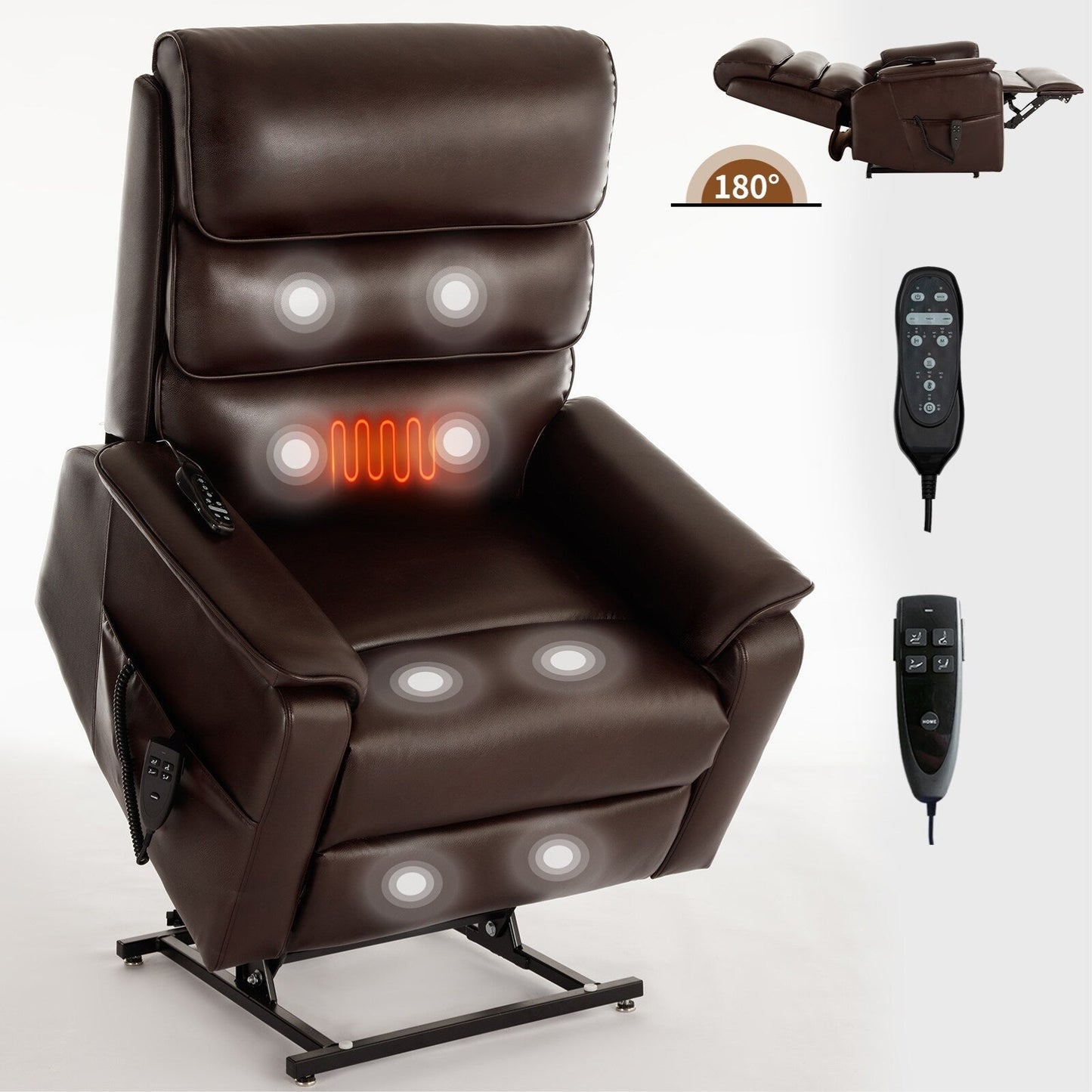 Dual Motor Power Lift Recliner Chair, with Heat & Massage, 350lbs Capacity, Infinite Position, Power-Remote, Side Pockets