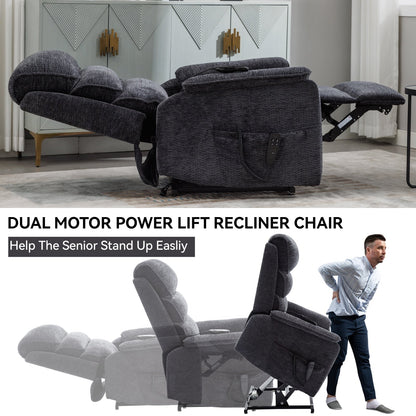 Dual Motor Power Lift Recliner Chair, with Heat & Massage, 350lbs Capacity, Infinite Position, Power-Remote, Side Pockets