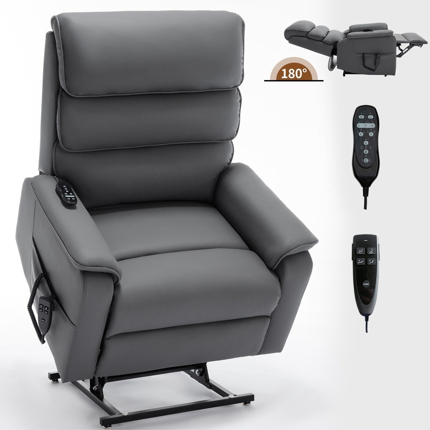 Dual Motor Power Lift Recliner Chair, with Heat & Massage, 350lbs Capacity, Infinite Position, Power-Remote, Side Pockets