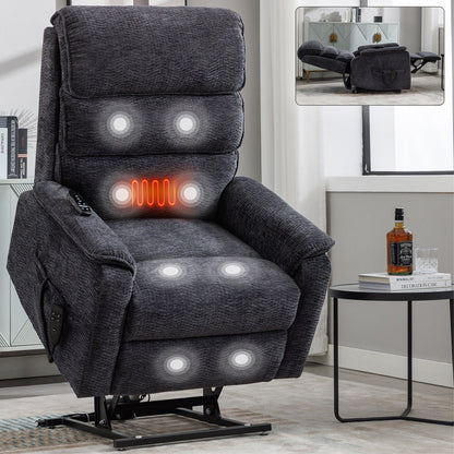 Dual Motor Power Lift Recliner Chair, with Heat & Massage, 350lbs Capacity, Infinite Position, Power-Remote, Side Pockets