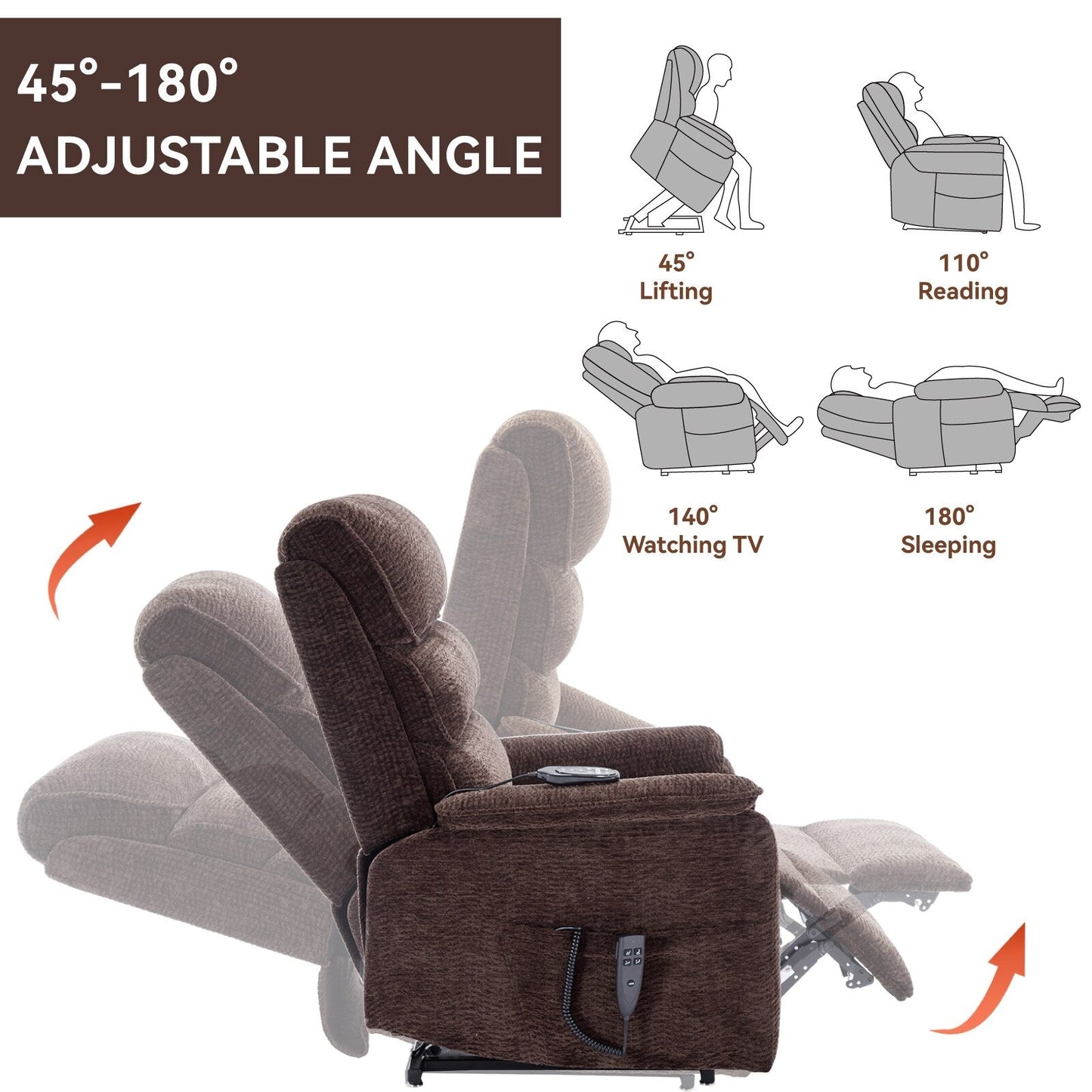 Dual Motor Power Lift Recliner Chair, with Heat & Massage, 350lbs Capacity, Infinite Position, Power-Remote, Side Pockets