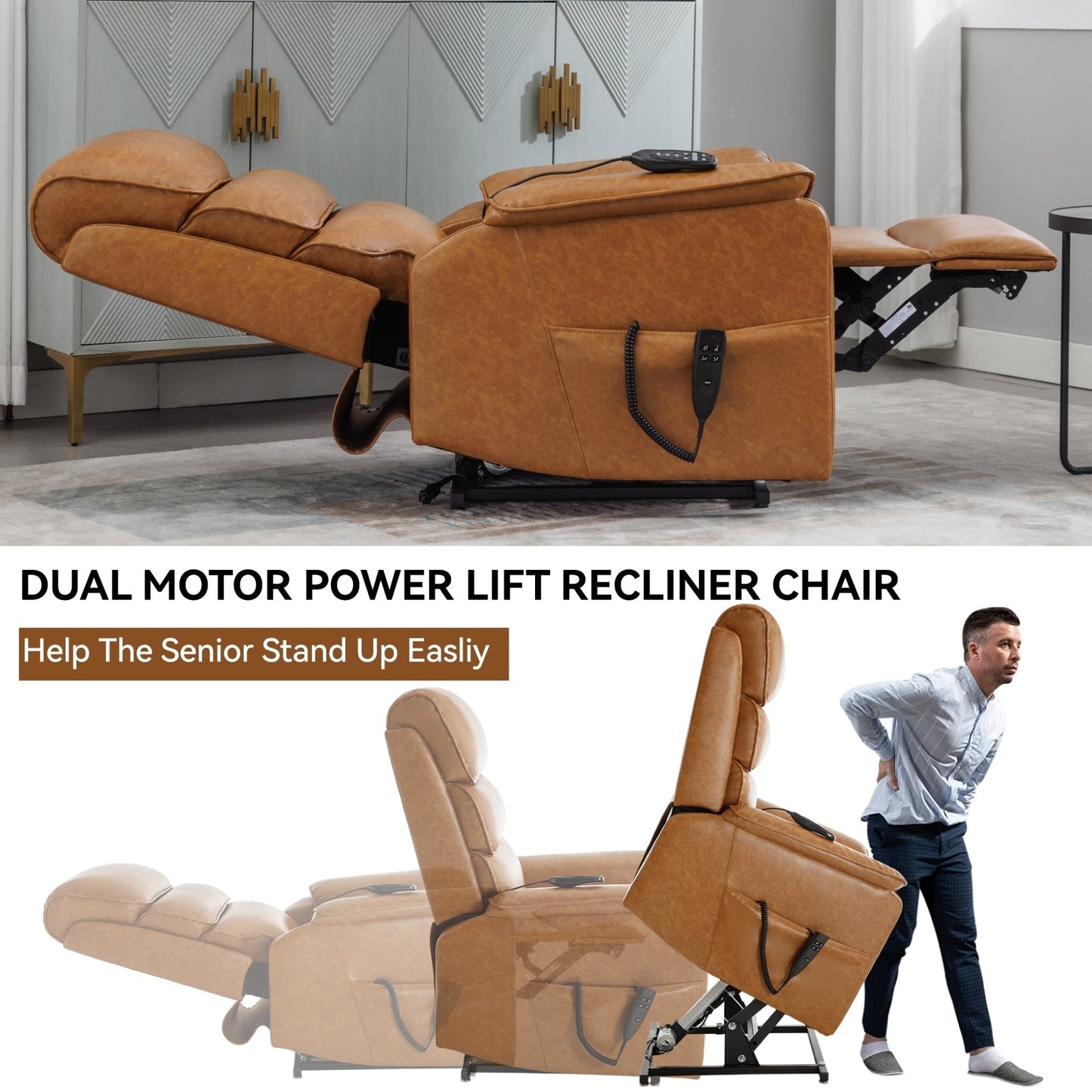 Dual Motor Power Lift Recliner Chair, with Heat & Massage, 350lbs Capacity, Infinite Position, Power-Remote, Side Pockets